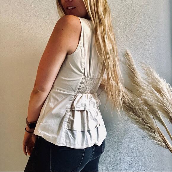 ANTHROPOLOGIE From The Meadow Cream White Floral Ruffle Appliqué Tank Blouse 10 - Picture 3 of 9